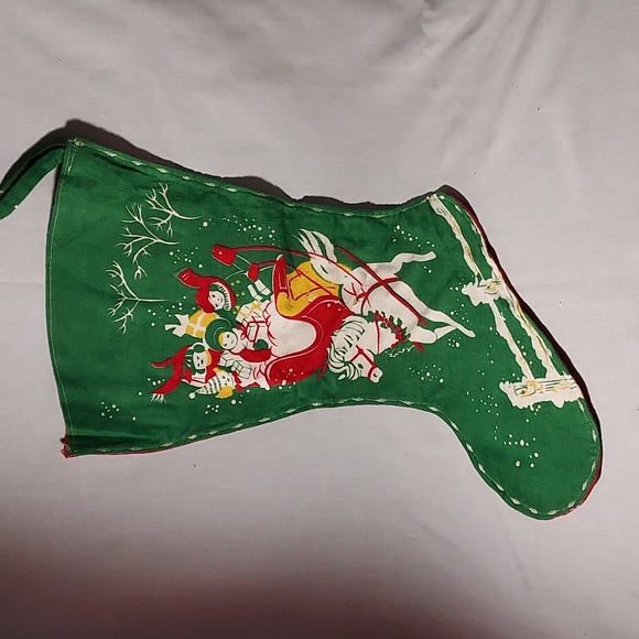 Vintage 1950 Christmas Stocking Christmas Design Snowmen Horse Season Greetings - Picture 10 of 10